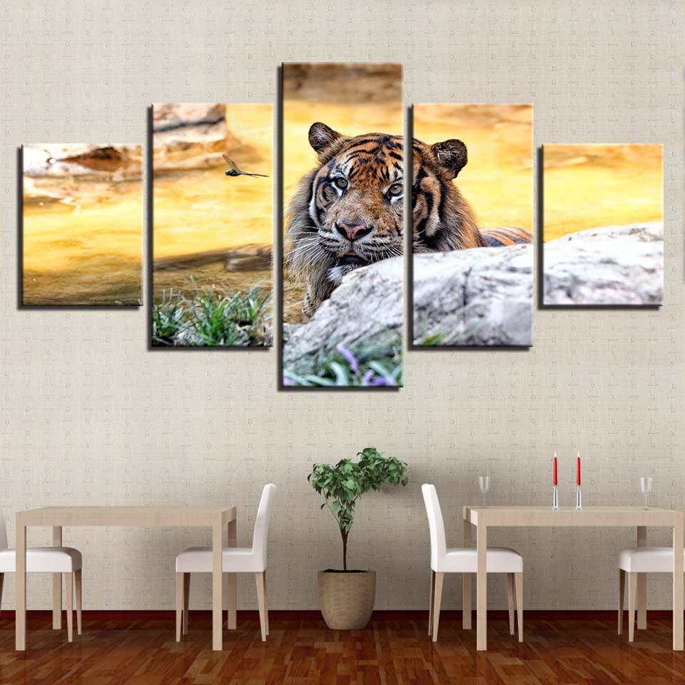 Majestic Tiger 5 Piece HD Multi Panel Canvas Wall Art Frame-Original Frame
