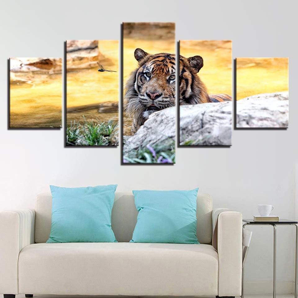 Majestic Tiger 5 Piece HD Multi Panel Canvas Wall Art Frame-Original Frame