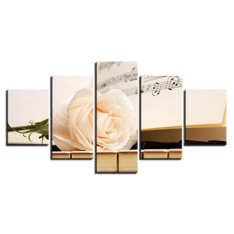 Champagne Rose And Piano 5 Piece HD Multi Panel Canvas Wall Art Frame-Original Frame