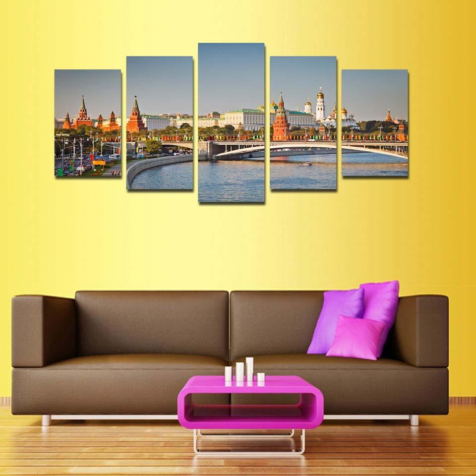 Bridge Building Landscape 5 Piece HD Multi Panel Canvas Wall Art Frame-Original Frame