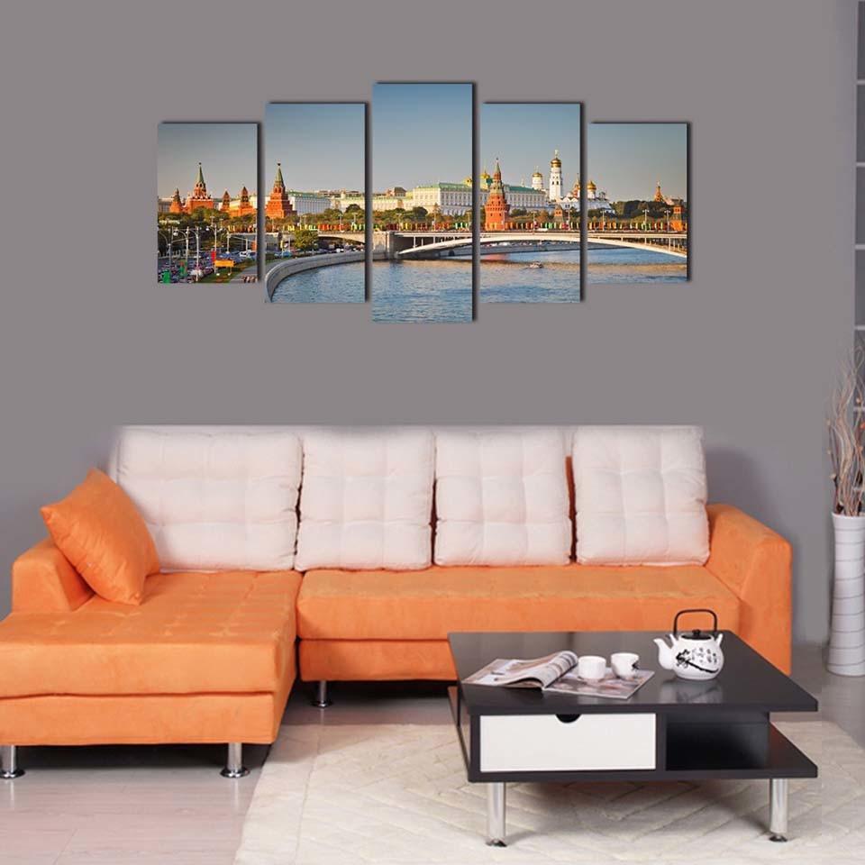 Bridge Building Landscape 5 Piece HD Multi Panel Canvas Wall Art Frame-Original Frame