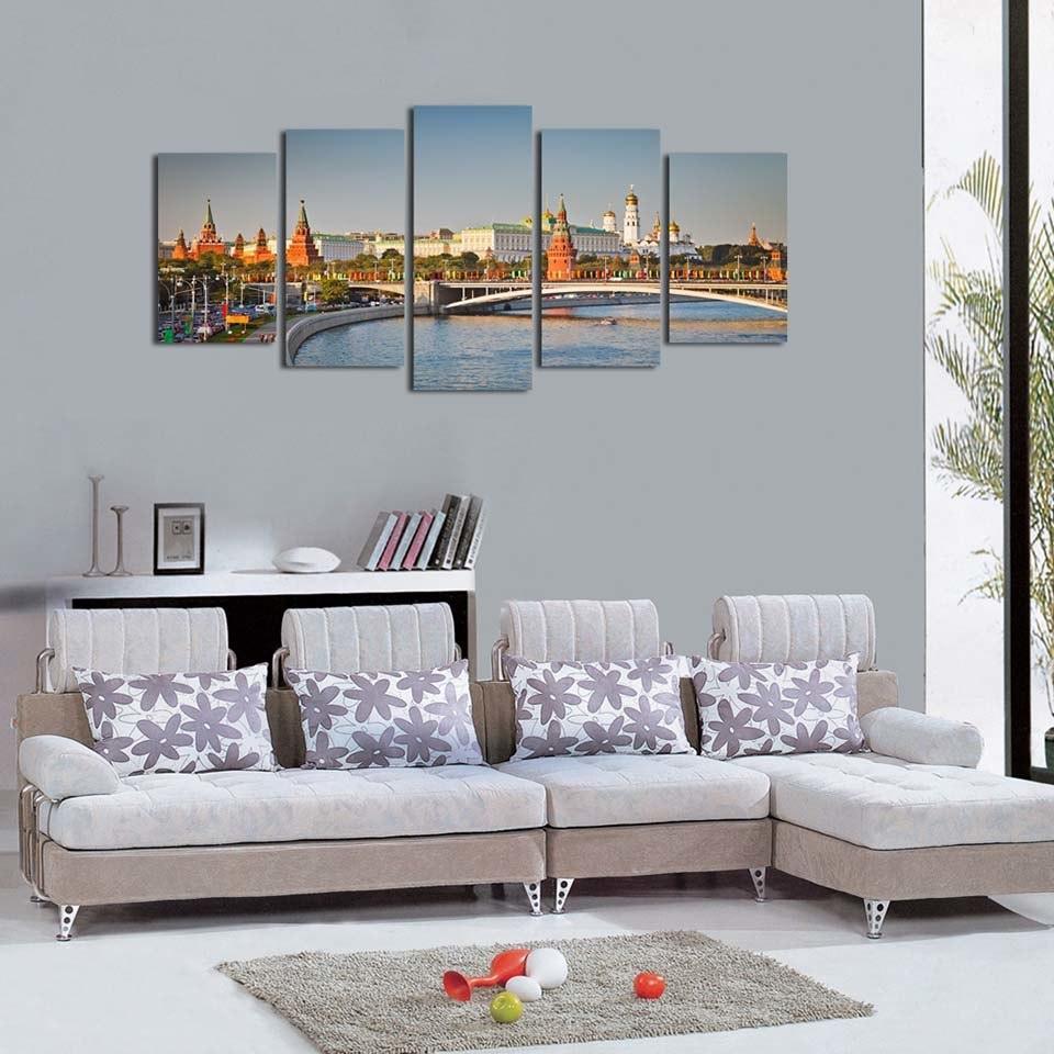 Bridge Building Landscape 5 Piece HD Multi Panel Canvas Wall Art Frame-Original Frame