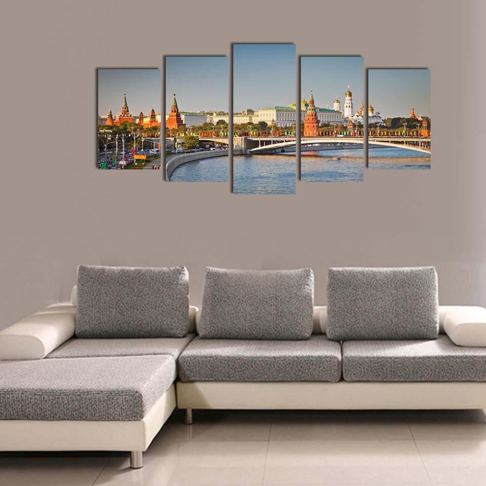 Bridge Building Landscape 5 Piece HD Multi Panel Canvas Wall Art Frame-Original Frame