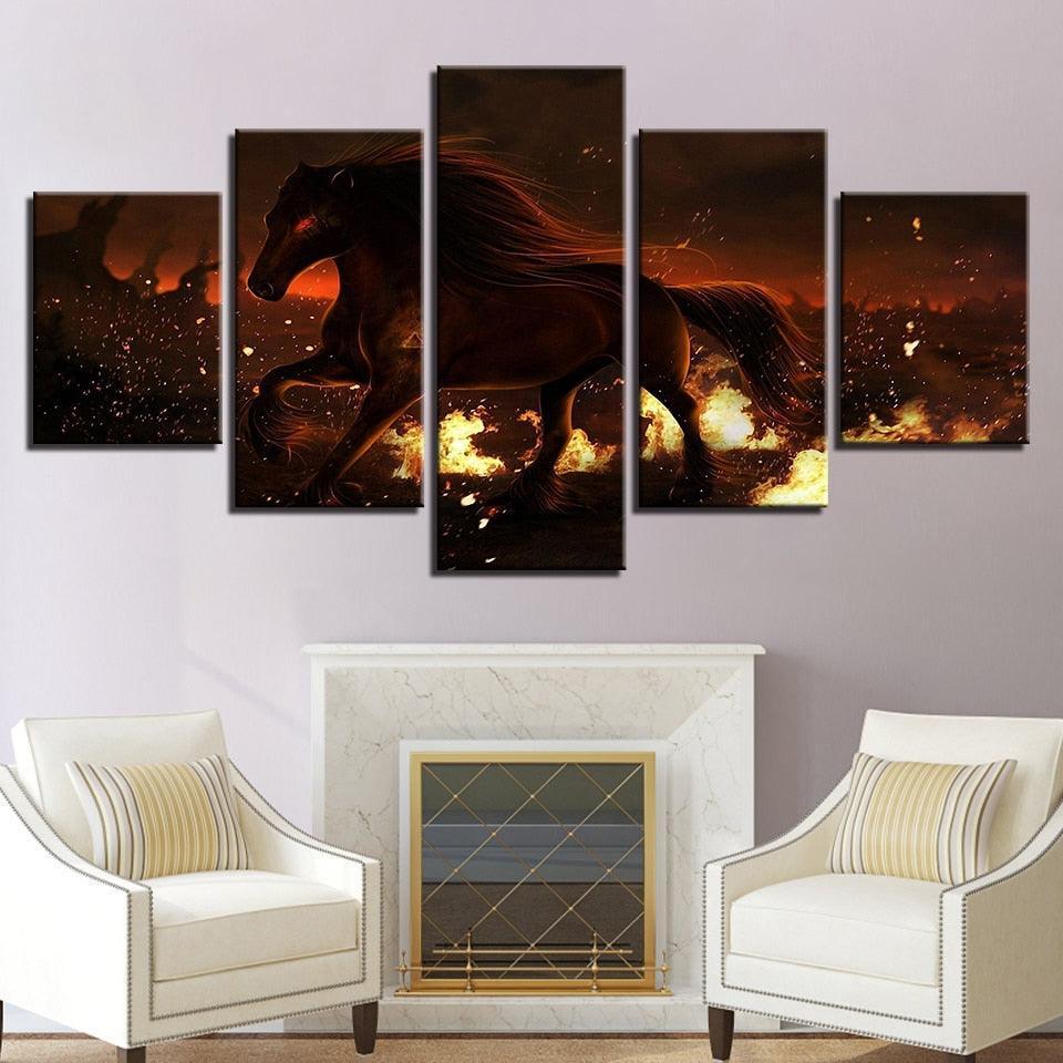 Fiery Horse 5 Piece HD Multi Panel Canvas Wall Art Frame-Original Frame