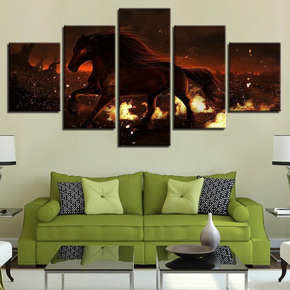 Fiery Horse 5 Piece HD Multi Panel Canvas Wall Art Frame-Original Frame