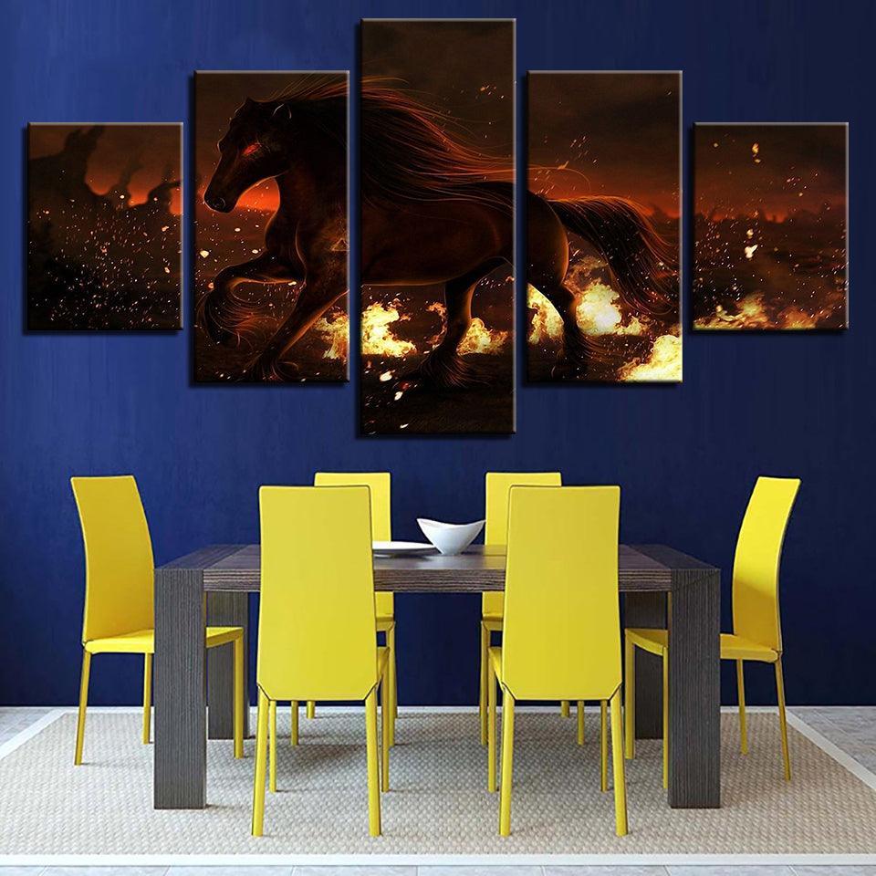 Fiery Horse 5 Piece HD Multi Panel Canvas Wall Art Frame-Original Frame