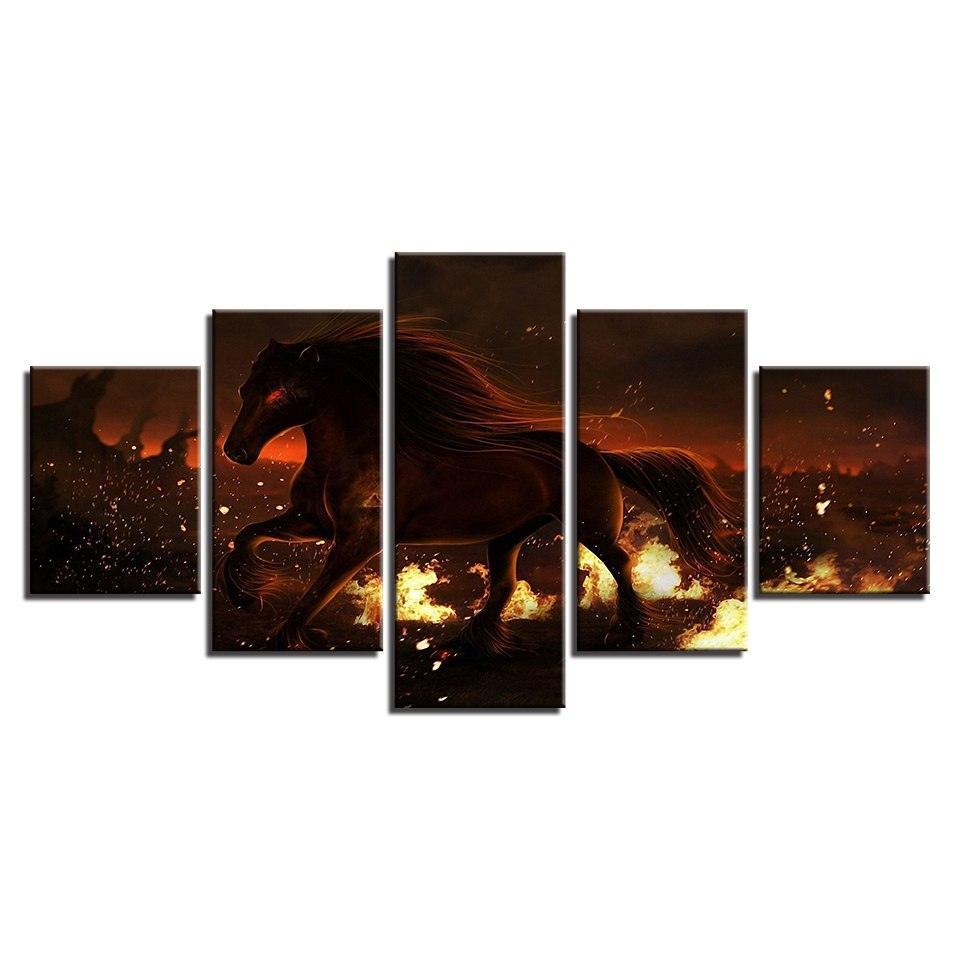 Fiery Horse 5 Piece HD Multi Panel Canvas Wall Art Frame-Original Frame