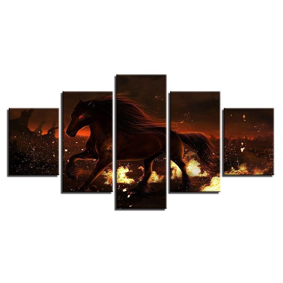 Fiery Horse 5 Piece HD Multi Panel Canvas Wall Art Frame-Original Frame