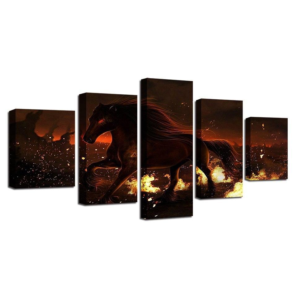 Fiery Horse 5 Piece HD Multi Panel Canvas Wall Art Frame-Original Frame