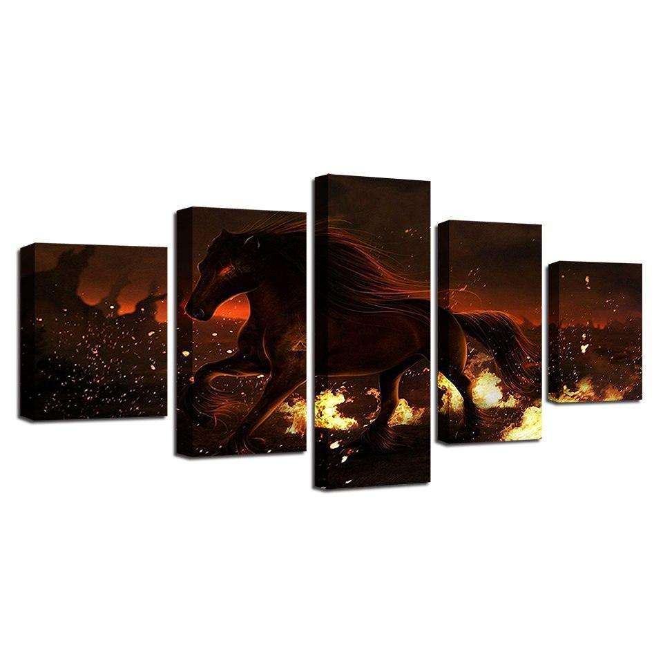 Fiery Horse 5 Piece HD Multi Panel Canvas Wall Art Frame-Original Frame