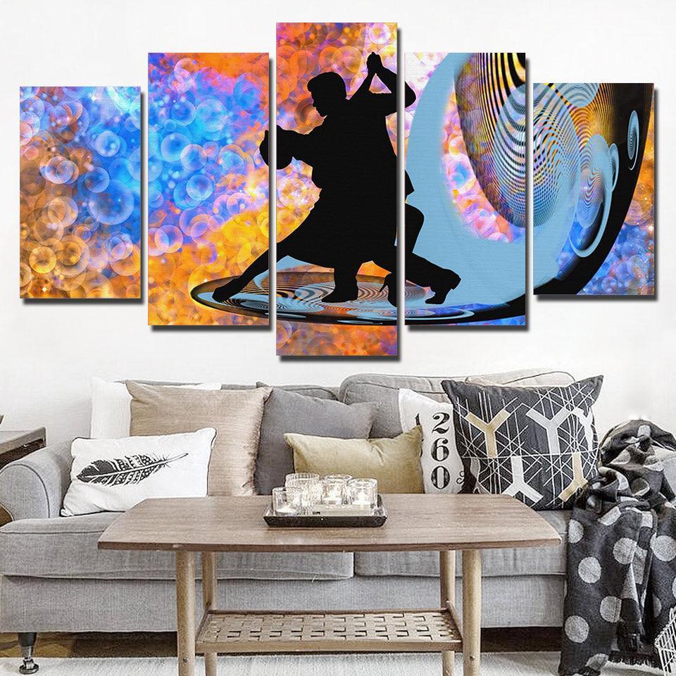 Abstract Couple Dance 5 Piece HD Multi Panel Canvas Wall Art Frame-Original Frame