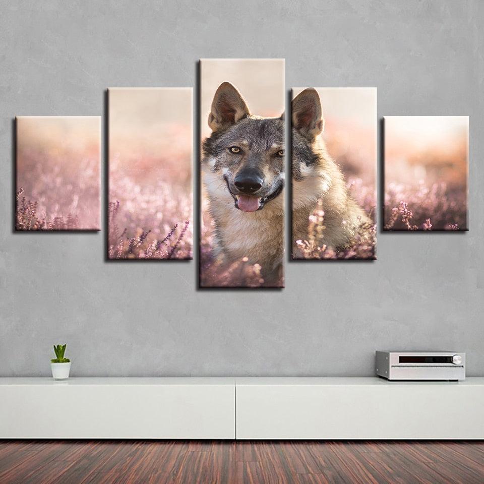 Wolfdog 5 Piece HD Multi Panel Canvas Wall Art Frame-Original Frame