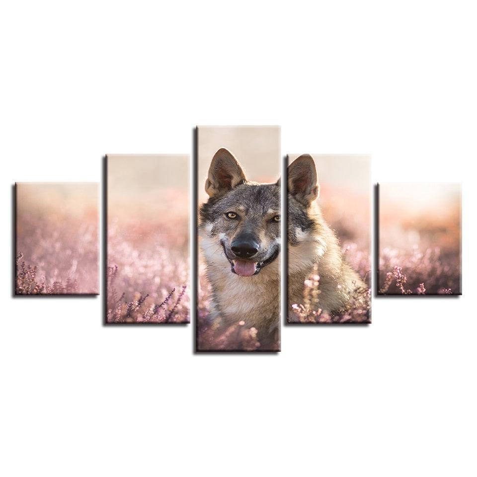 Wolfdog 5 Piece HD Multi Panel Canvas Wall Art Frame-Original Frame