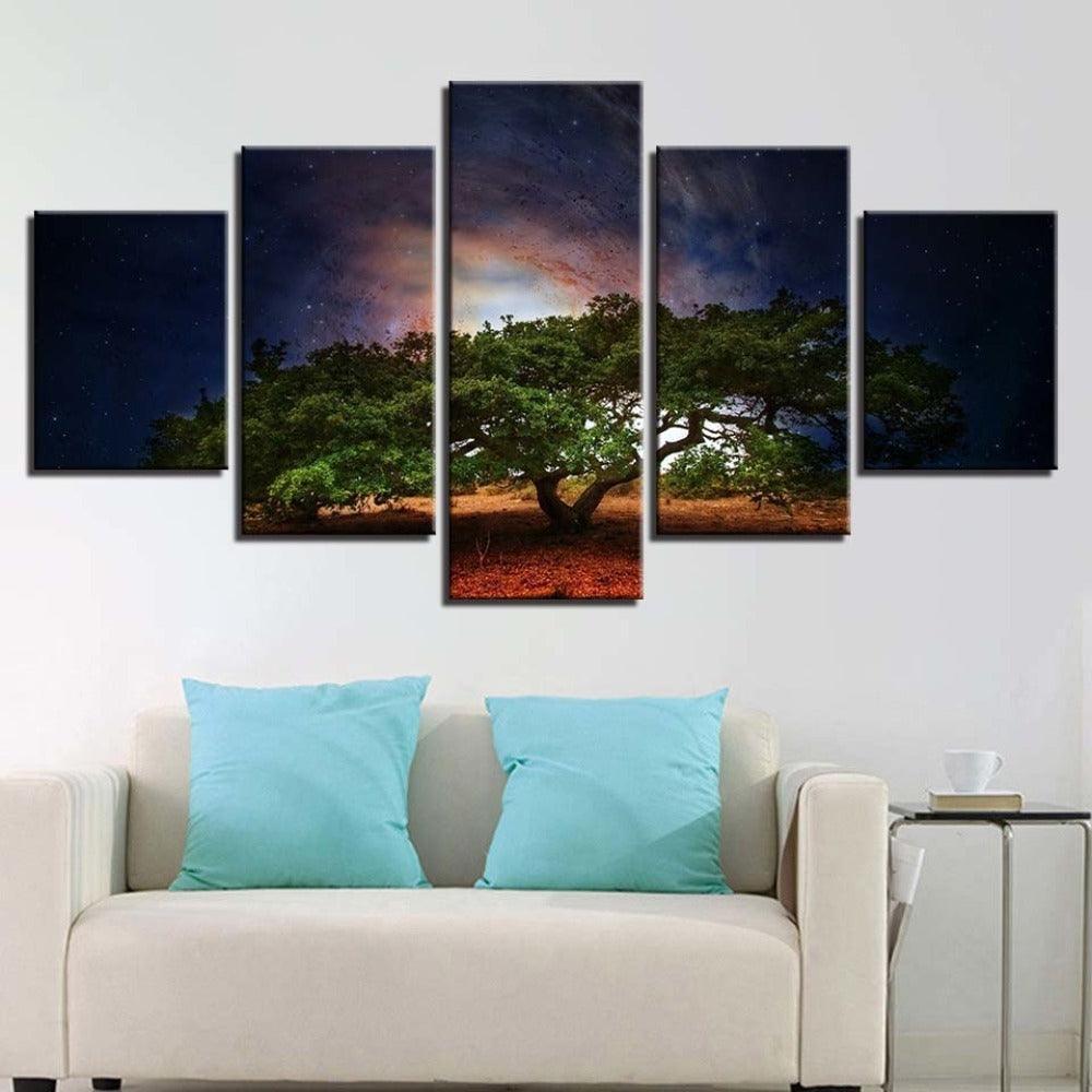 Tree In Desert 5 Piece HD Multi Panel Canvas Wall Art-Original Frame