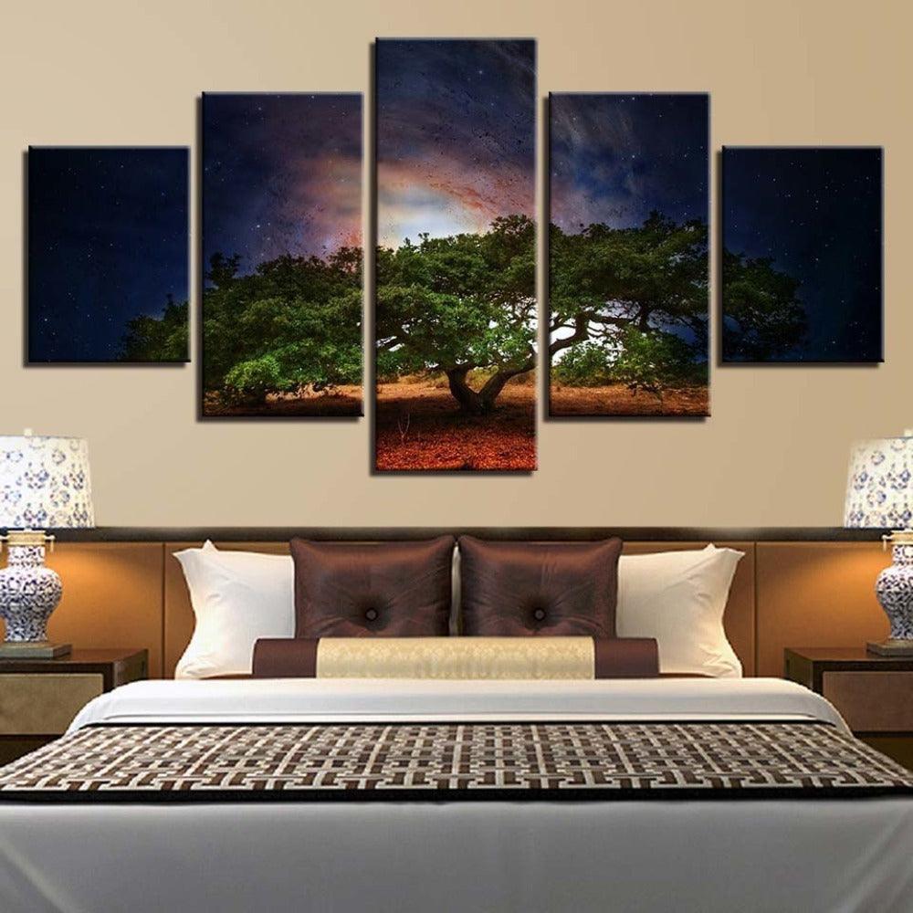 Tree In Desert 5 Piece HD Multi Panel Canvas Wall Art-Original Frame
