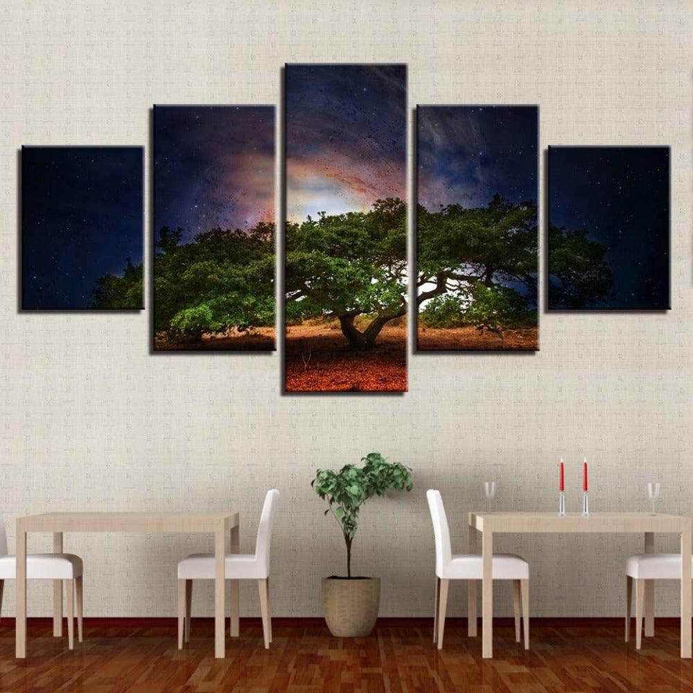 Tree In Desert 5 Piece HD Multi Panel Canvas Wall Art-Original Frame
