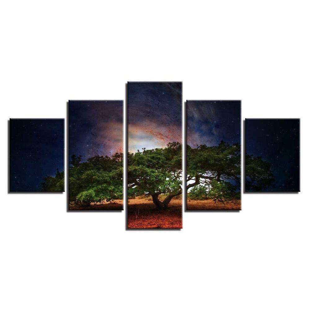 Tree In Desert 5 Piece HD Multi Panel Canvas Wall Art-Original Frame