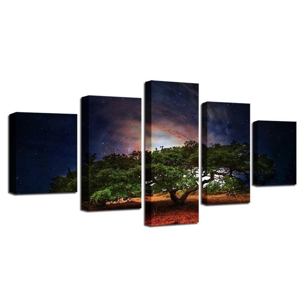 Tree In Desert 5 Piece HD Multi Panel Canvas Wall Art-Original Frame