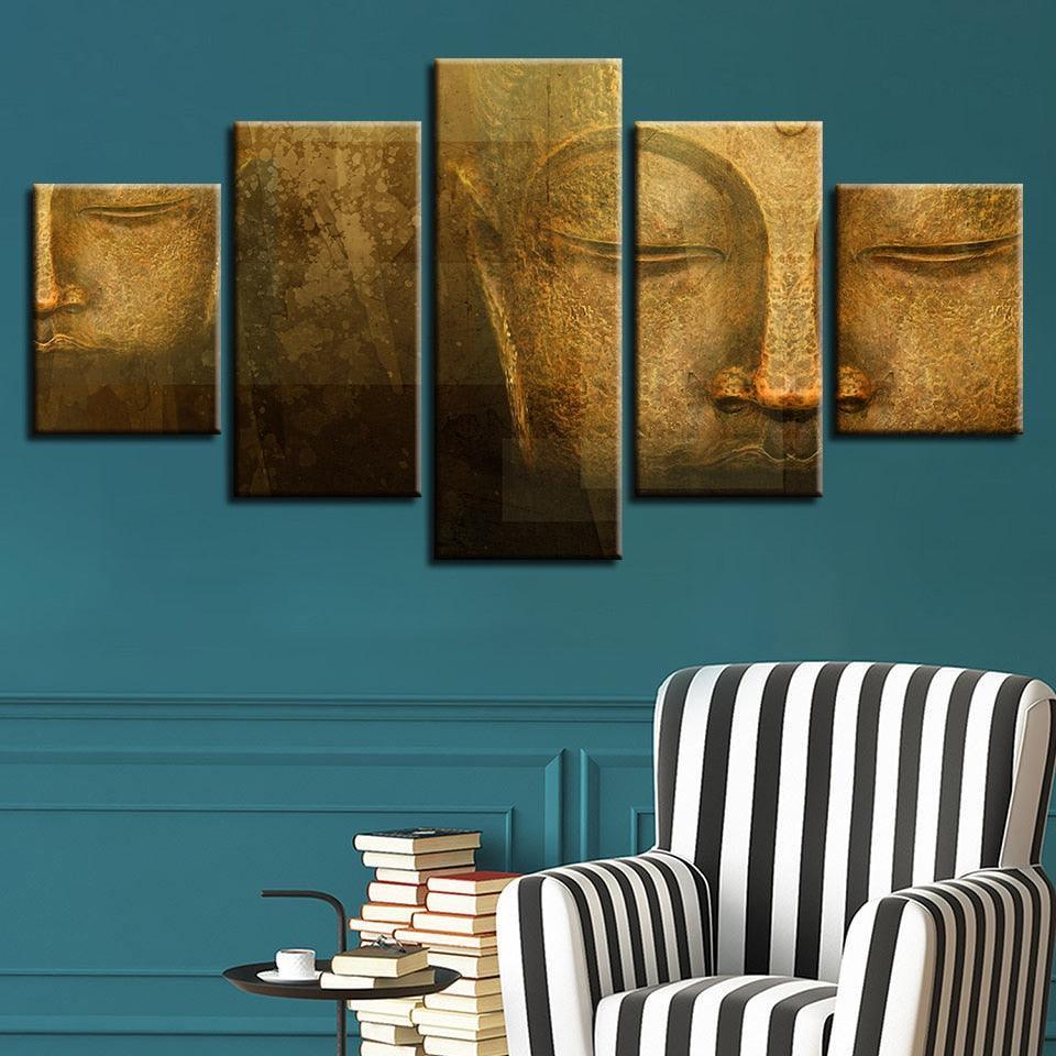 Buddha Painting 5 Piece HD Multi Panel Canvas Wall Art Frame-Original Frame