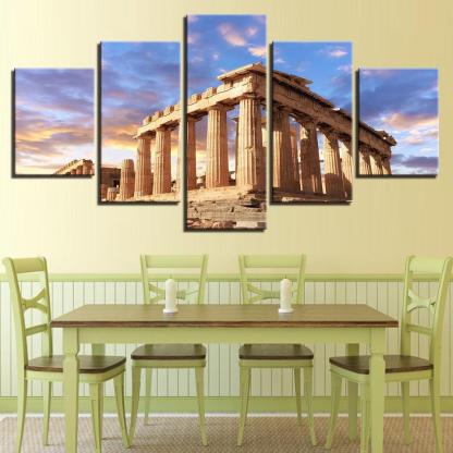 Acropolis of Athens 5 Piece HD Multi Panel Canvas Wall Art Frame-Original Frame