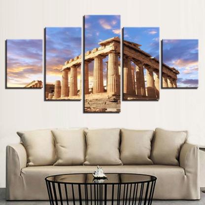 Acropolis of Athens 5 Piece HD Multi Panel Canvas Wall Art Frame-Original Frame