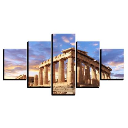 Acropolis of Athens 5 Piece HD Multi Panel Canvas Wall Art Frame-Original Frame