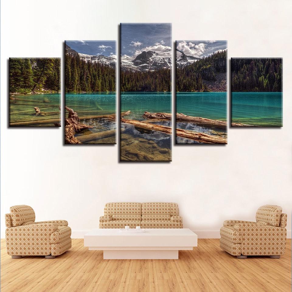 Mountain And Lake 5 Piece HD Multi Panel Canvas Wall Art Frames-Original Frame