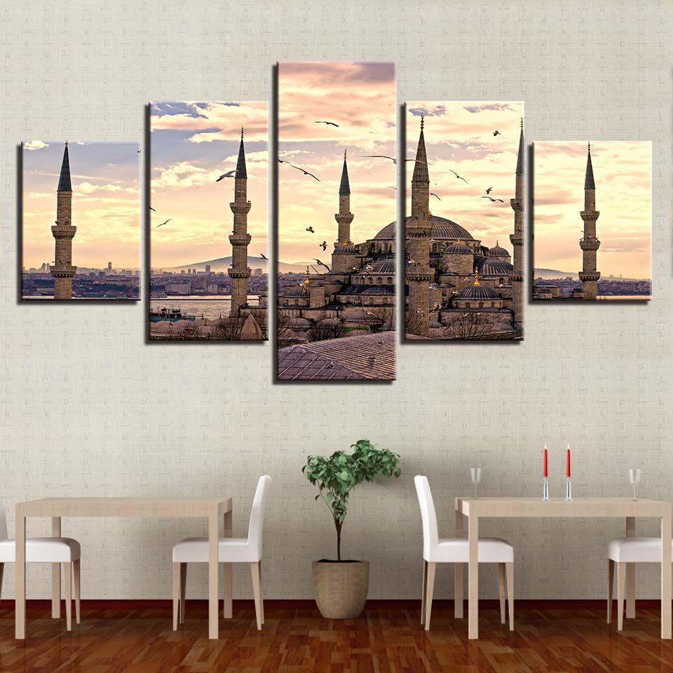 Ancient Palace At Dusk 5 Piece HD Multi Panel Canvas Wall Art Frame-Original Frame