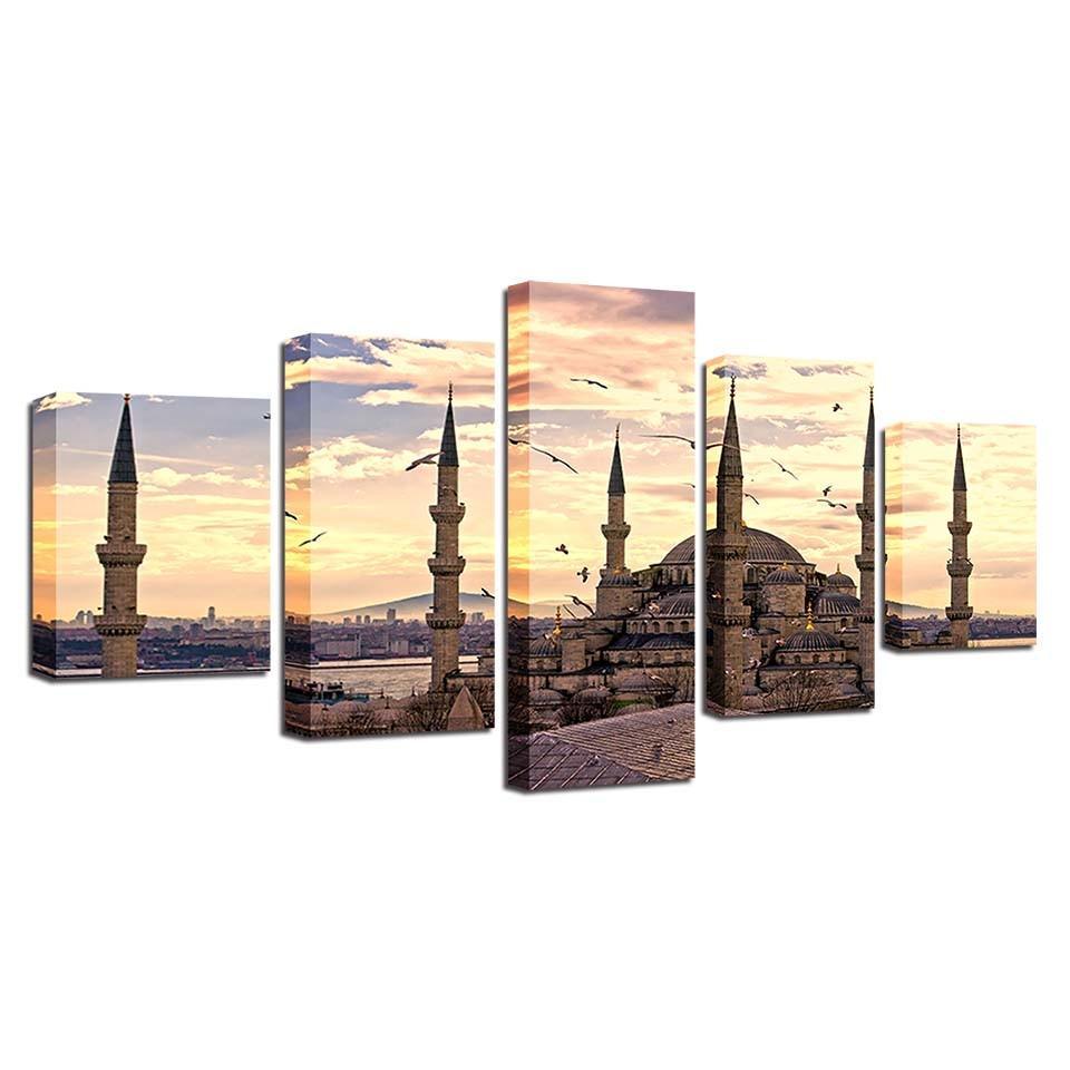Ancient Palace At Dusk 5 Piece HD Multi Panel Canvas Wall Art Frame-Original Frame