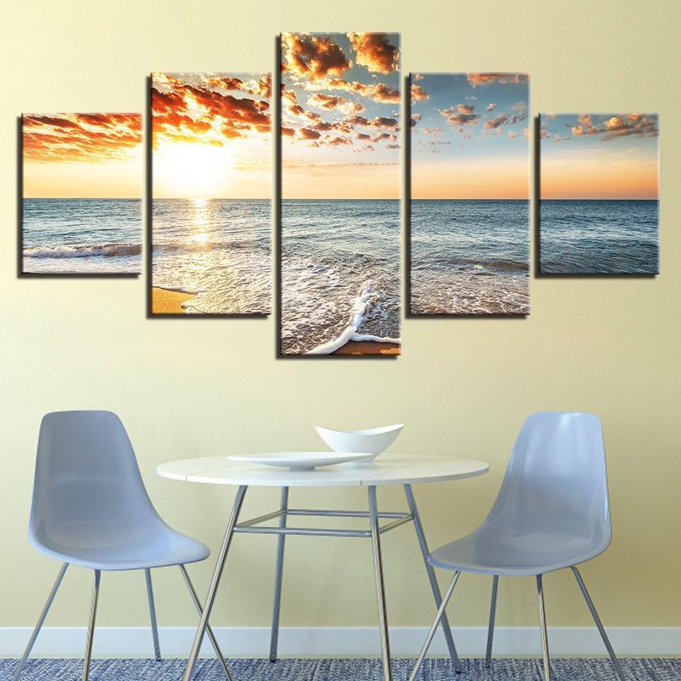 Sea And Sunset 5 Piece HD Multi Panel Canvas Wall Art Frame-Original Frame