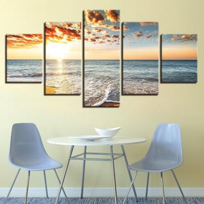 Sea And Sunset 5 Piece HD Multi Panel Canvas Wall Art Frame-Original Frame