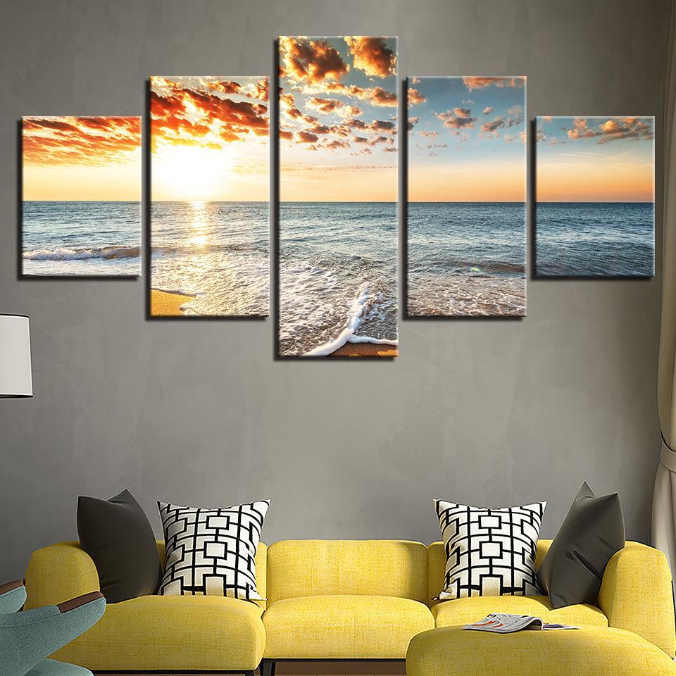 Sea And Sunset 5 Piece HD Multi Panel Canvas Wall Art Frame-Original Frame