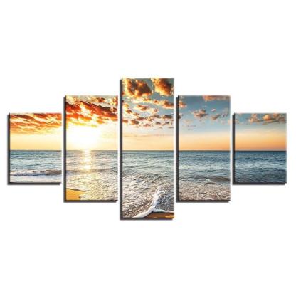 Sea And Sunset 5 Piece HD Multi Panel Canvas Wall Art Frame-Original Frame