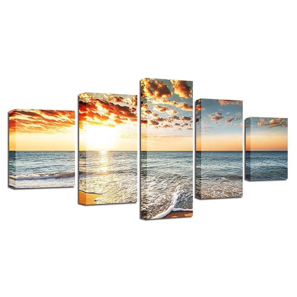 Sea And Sunset 5 Piece HD Multi Panel Canvas Wall Art Frame-Original Frame