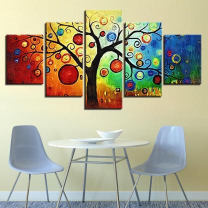 Multi-color Animated Tree 5 Piece HD Multi Panel Canvas Wall Art Frame-Original Frame
