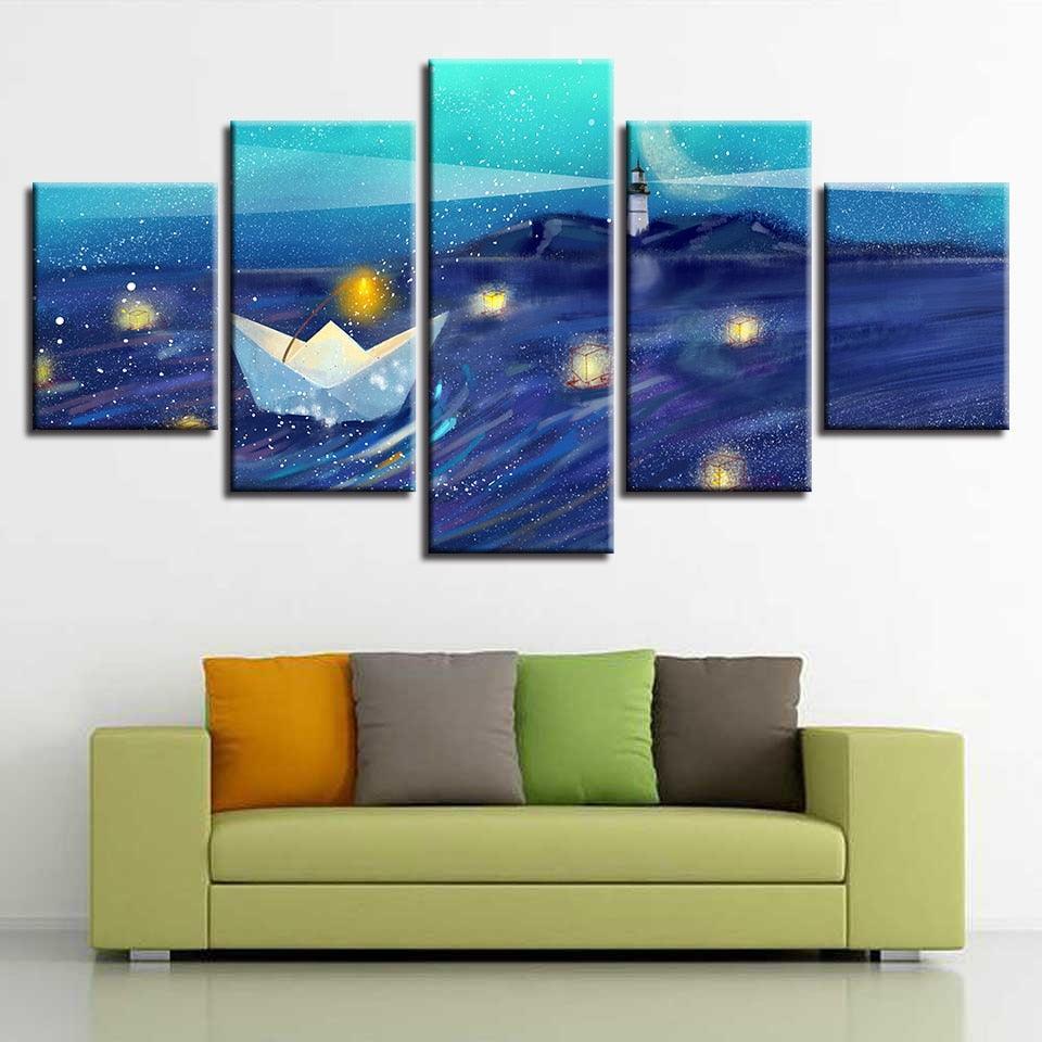 Paper Boat Drift 5 Piece HD Multi Panel Canvas Wall Art Frame-Original Frame