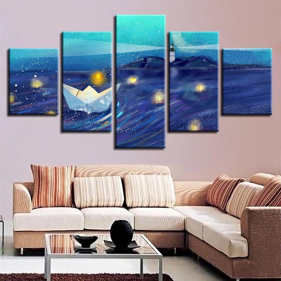Paper Boat Drift 5 Piece HD Multi Panel Canvas Wall Art Frame-Original Frame