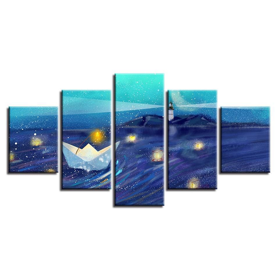 Paper Boat Drift 5 Piece HD Multi Panel Canvas Wall Art Frame-Original Frame