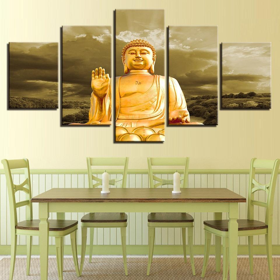 Portrait Gold Buddha 5 Piece HD Multi Panel Canvas Wall Art Frame-Original Frame