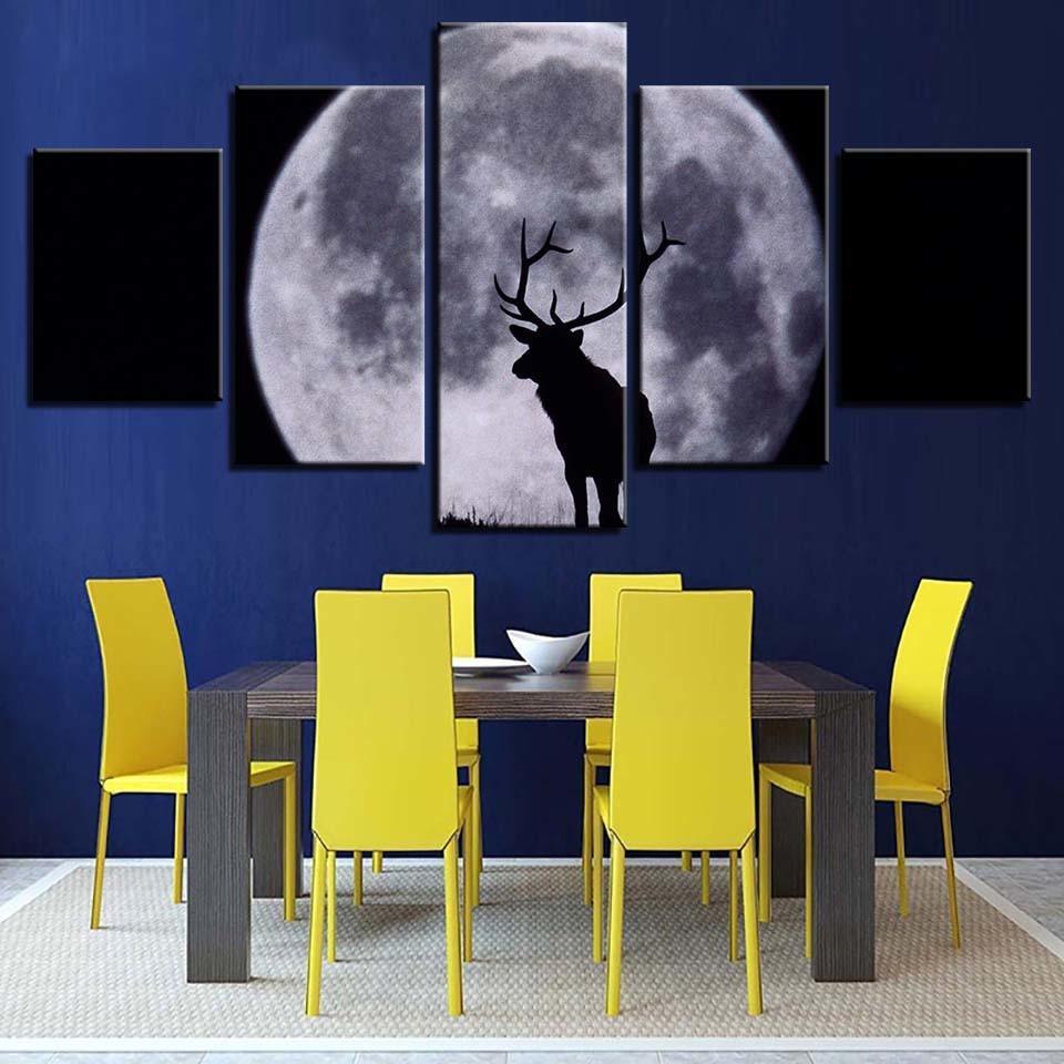 Moon Animals 5 Piece HD Multi Panel Canvas Wall Art Frame-Original Frame
