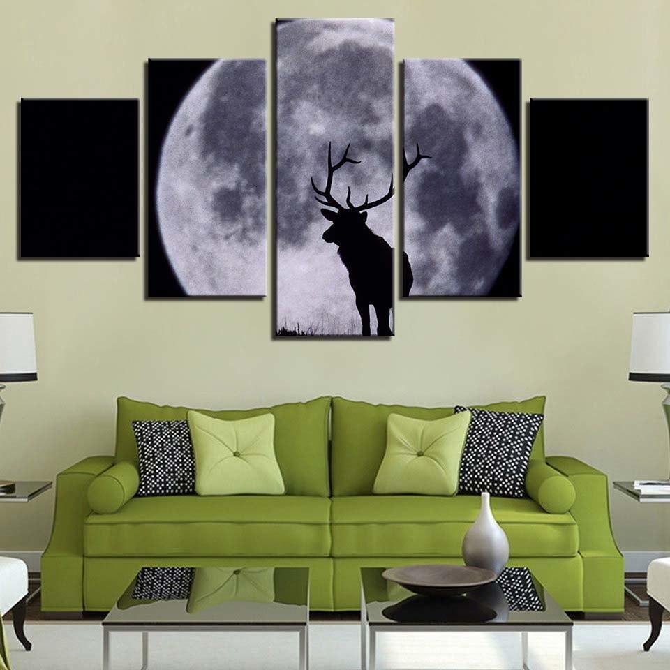 Moon Animals 5 Piece HD Multi Panel Canvas Wall Art Frame-Original Frame