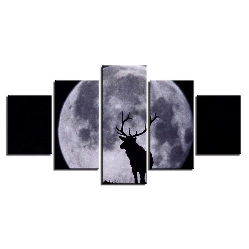 Moon Animals 5 Piece HD Multi Panel Canvas Wall Art Frame-Original Frame