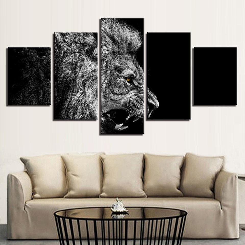 Roaring Lion 5 Piece HD Multi Panel Canvas Wall Art Frame-Original Frame