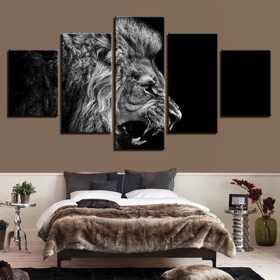 Roaring Lion 5 Piece HD Multi Panel Canvas Wall Art Frame-Original Frame