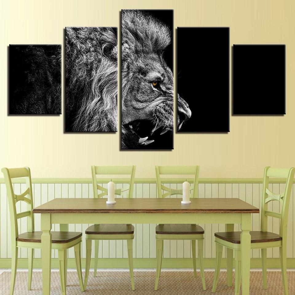 Roaring Lion 5 Piece HD Multi Panel Canvas Wall Art Frame-Original Frame