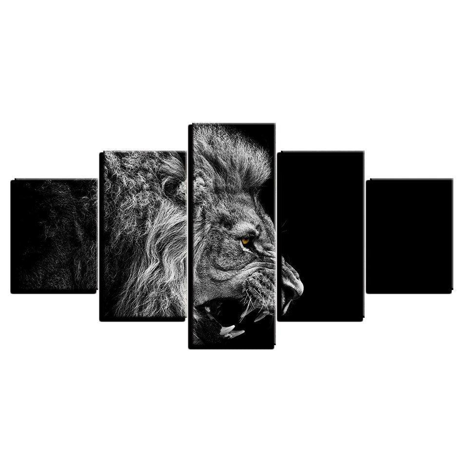 Roaring Lion 5 Piece HD Multi Panel Canvas Wall Art Frame-Original Frame
