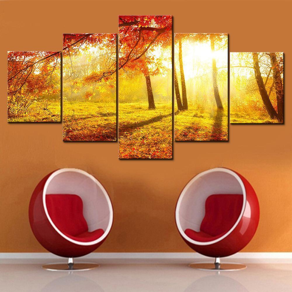 Autumn Sun 5 Piece HD Multi Panel Canvas Wall Art Frame-Original Frame