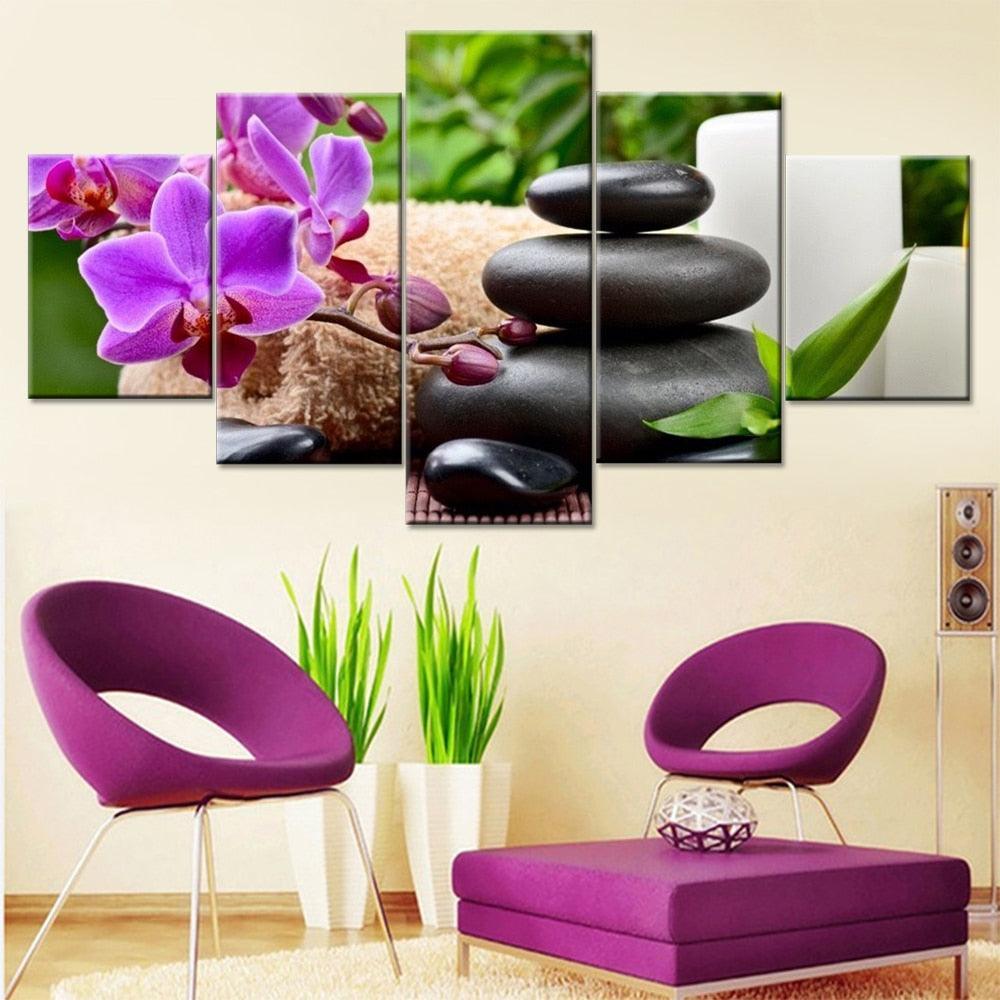 Lotus Flower 5 Piece HD Multi Panel Canvas Wall Art Frame-Original Frame