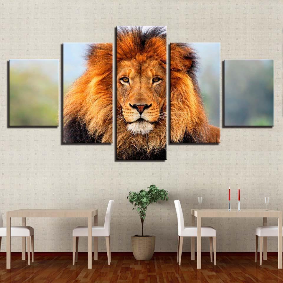 Majestic Lion 5 Piece Multi Panel Canvas Wall Art Frame-Original Frame