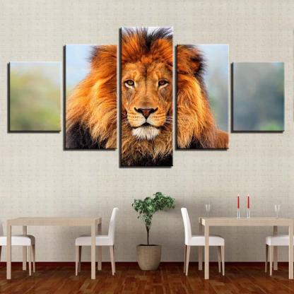 Majestic Lion 5 Piece Multi Panel Canvas Wall Art Frame-Original Frame